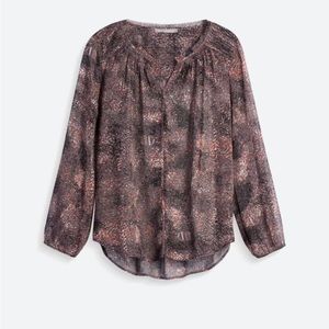 Daniel Rain's Slater Pleated Button Down Sheer long sleeve  Blouse